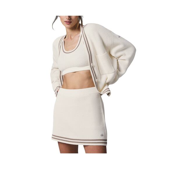 ALO Yoga Sweaters - Alo Yoga 'Tennis Club' Beige Cotton Sweater Knit Cardigan Size S